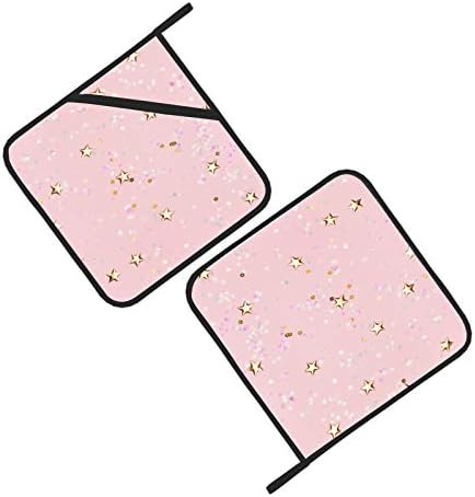 Estrelas douradas pseudo -brilho efeito rosa portadores de panela rosa portadores de forno resistente ao calor 2 PCs Potes de cozinha 8 × 8 polegadas para cozinhar e assar