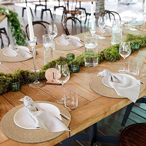 12 peças juta redonda trançada placemats juta artesanal de mesa resistente ao calor Tapetes de mesa para mesa de jantar Casamento em casa ao ar livre interno