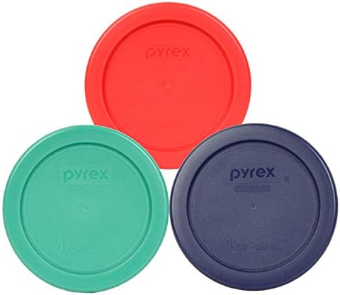 Pyrex 7202 -PC 1 xícara de tampa plástica verde redonda verde azul - 3 pacote