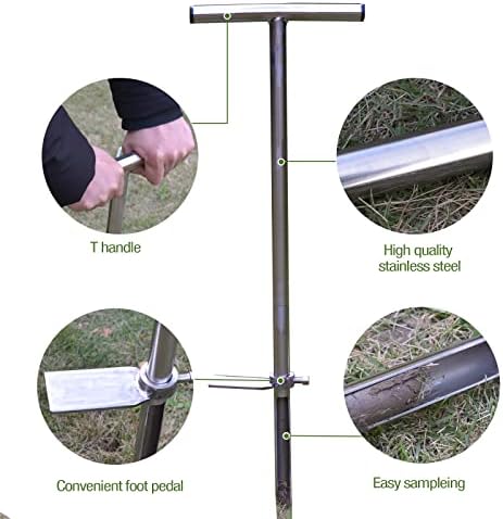 Sonda de solo de 36 , sonda de amostrador de solo de aço inoxidável com pedal e sacos de amostra reutilizáveis, kits de teste de solo