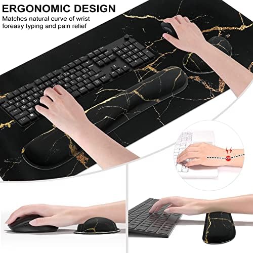 Suporte ao pulso do mouse de mouse de Artiron, repouso no pulso do teclado, jogos de bloco de mouse grandes, conjunto de tapete de mesa de 3 em 1 com espuma de memória, mata de mesa de borracha sem deslizamento para homens do escritório em casa