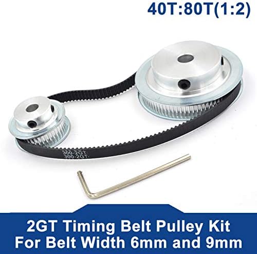 Mechanical Smooth 2m/2gt 40 dentes 80 dentes, polia de tempo síncrono, conjunto de 5-20 mm, 40t: 80t 1: 2 velocidade de velocidade para 300-2 gt de largura de correia 6/9mm prateado prateado 80t, cor: