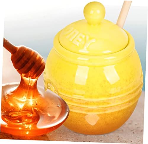 Holibanna 1 conjunto recipientes de jarra de mel cerâmica com tampas de xarope jarra de xarope de mel de mel com calça de mel de mel dispensador de mel com armazenamento de mergulho de armazenamento mel cozinha cozinha mel jarra de madeira de armazenamento rack de armazenamento