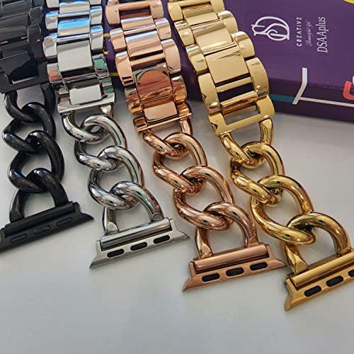 DSAAPLUS Compatível com Apple Watch Band 38mm 40mm 41mm 42mm 44mm 45mm 49mm Aço inoxidável Metal Cowboy Cadeia Substituição Iwatch Series87654321 Ultra SE2 SE Strap pulseira xs ~ xl