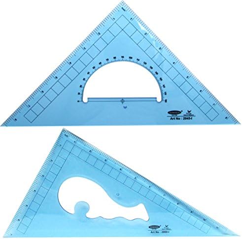 Pacote de 2 grandes réguas de triângulo transparente Conjunto: 12 polegadas- 30/60 graus e 9 polegadas 45/90 graus | Essencial