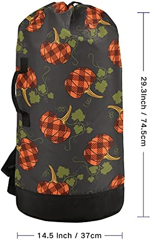 Fall Pumpkins Black Laundry Bolsa de lavanderia pesada Mochila com alças de ombro Handles Travel Saco de lavanderia Fechamento