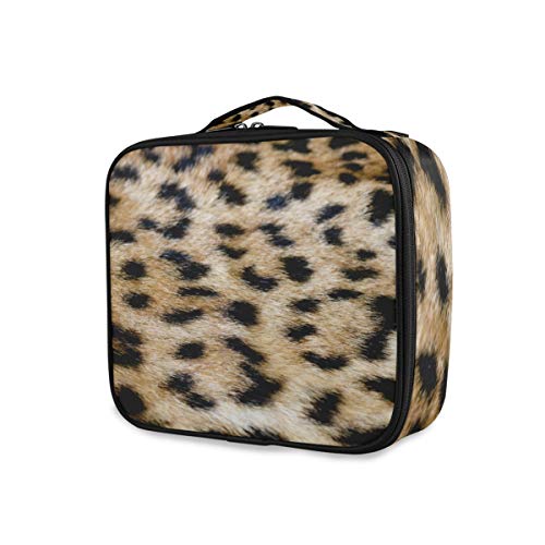Mr.Xzy Leopard Travel Makeup Trem Case Makeup Bag Bag de cosméticos com escovas de trem Divisadoras de joalheria ajustável portátil