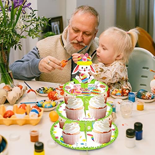 Suporte de cupcakes de coelho, Rabbit tem temático Supplies Sobessert Tower Bandey, suporte para bolo de coelho que serve bandeja de bandeja para coelho de aniversário de aniversário de festas de chá de bebê decorações