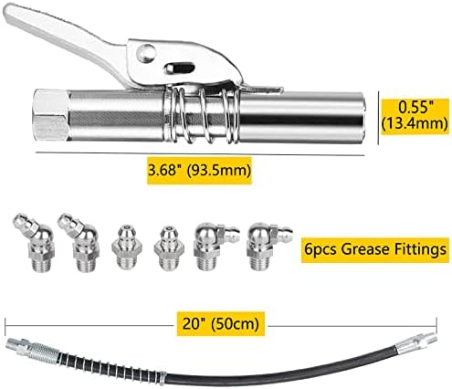 Jiaxitek Grease Gun Couplador, Couplador de graxa de liberação rápida, bico de óleo de engrenagem de alça única com mangueira de mola