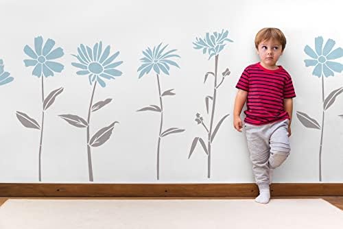 Rose, Daisy, Camomila, Flores de Primavera Pacote de Estêncil / Decoração do Nursery Home / Grande Pintura de Parede Estêncil