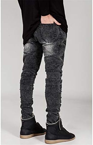 Andongnywell Men's Mid Caist Moticocor de calça de jeans esbelta magra de jeans denim fit com zíper deco deco