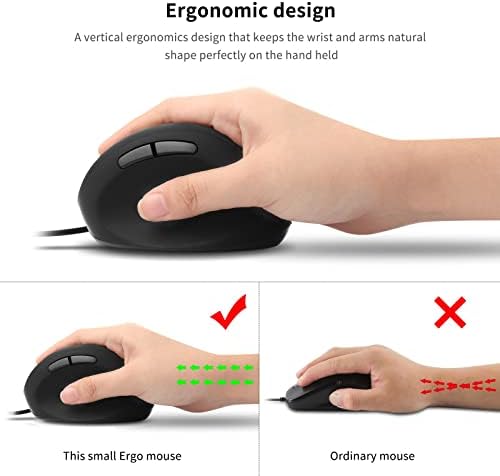 Mouse vertical com fio de Sokelinn-Six, mouse de jogos ergonômicos da mão direita 800 1200 1600 dpi ajustável no punho USB de camundongos saudáveis ​​para laptop PC Computador