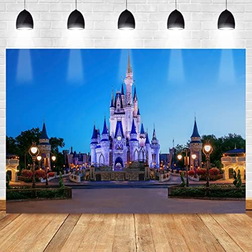 Blue Castle Party Backdrop Street Lamp Woods Photo Background Meetsioy Fairy Tale World Studio Props Banner Festa de aniversário Supplies fotografia cenário 5x3ft bjzsmt126