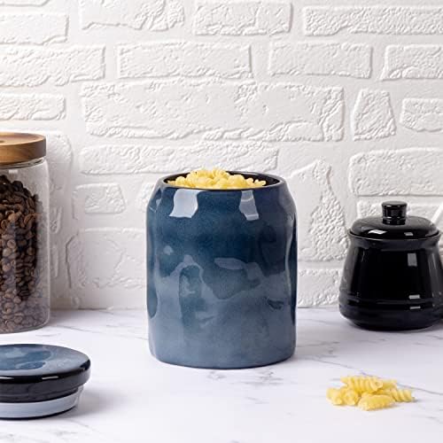 Casa de armazenamento de alimentos em cerâmica, jarra de armazenamento de alimentos de 38 fl oz com tampa de porcelana hermética para cozinha, recipiente de comida para chá/farinha/café, azul reativo