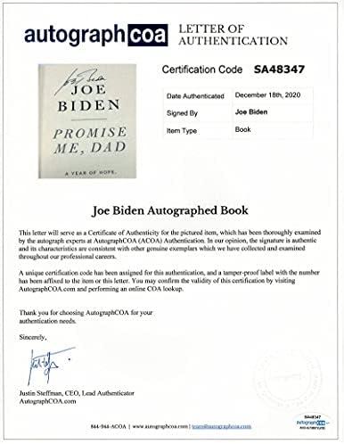 46º Presidente Joe Biden assinou o autógrafo Promise Me Pai Livro Z - Vice -presidente de Bacack Obama, ex -senador de Delaware, muito raro com carta de autenticidade do AutographCoa - ISBN -10: 1250171679 - ISBN -13: 978 -1250171672