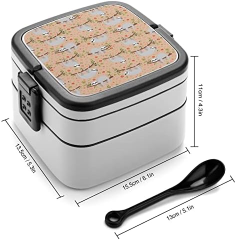 Preguiça fofa em árvore Double Cayer Bento Box Box Recipiente de refeição para trabalho Piquenique Offce