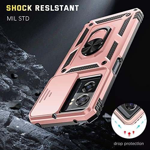 Para OnePlus Nord N300 5G CASE + Protetor de tela de vidro temperado com tampa de protetor de lente de kickstand e lesão, armadura pesada à prova de choque de aterramento de grau militar de grau militar para 1+ N300 5G-Rose Gold