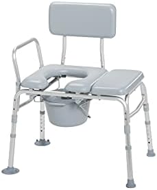 Drive Medical 12005KDC-1 Banco de transferência Cadeira para vaso sanitário com assento acolchoado, cinza