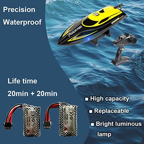 Ranfly RC Boat com 2 bateria recarregável, barco de controle remoto rápido de 20 mph para piscinas e lagos, 2,4g de