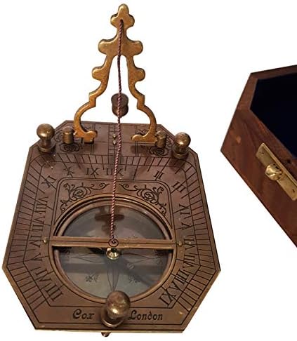colecioniblesbuy vintage f cox brass bronze bússola em box em caixa em caixa decorativa de teca embutida Antique.