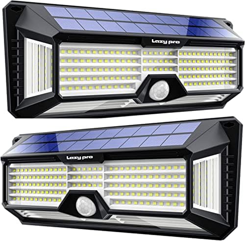 LAZYPRO LUZES Solar Super -Bright 298 LEDs 2500lm - LED LUZES DE SENSOR DE MOVIMENTO DE MOVIMENTO LED Outdoor - Para parede, posta