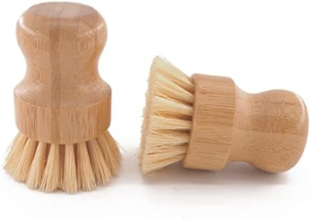 Conjunto Husmait de 2 escovas de palmeira - Design de madeira superior e cerdas fortes - limpa e esfrega pratos, panelas, panelas, vegetais