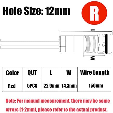 SMSEACE 5PCS Amarelo AC/DC12-24V LUZES Indicadores de LED 1/2 '' lâmpada de sinal indicador de cabeça plana à prova d'água com