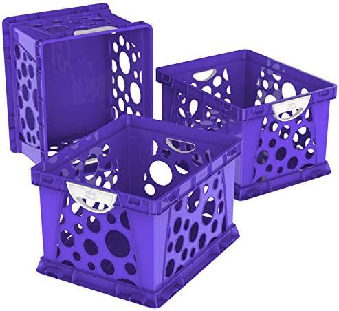 Storex Premium File Crate com alças moldadas-letra e armazenamento legal de documentos e pastas, pacote de 3 roxo/branco