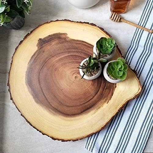 Lipper International Acacia Wood Grande laje Lazy Susan com ara de casca