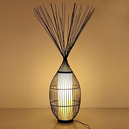 Cotclo -lâmpada de piso de bambu asiática do sudeste, lâmpada padrão de estilo japonês para sala de jantar da sala de estar, lâmpada de piso preto com interruptor de pé