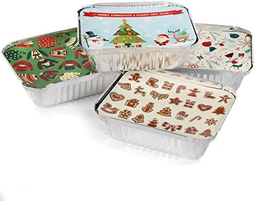 Joyin 48 PCs Latas de biscoito de Natal com tampas para doação de presentes, recipientes de papel alumínio retangular,