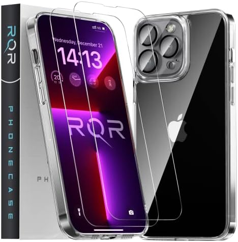 Compatível à prova de choque RQR para iPhone 13 Pro Max Case com protetor de tela de vidro temperado 2x, [anti-amarelo]