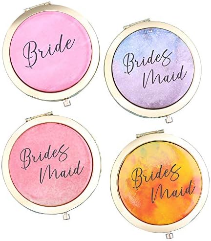 Conjunto de 4, Bride Tribe Compact espelhos variados aquarelas Travel Pocket Makeup Bridesmaid Proposta Bacharelada Presentes