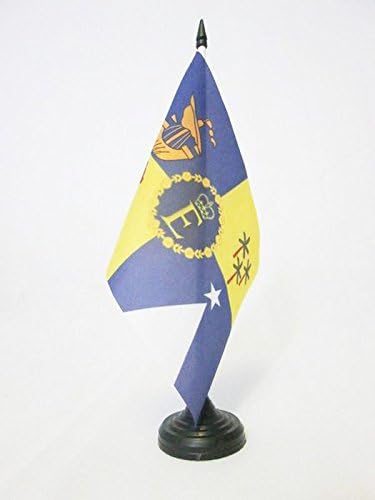 Az Flag Standard Royal de Maurício 1968–1992 Bandeira da tabela 5 '' x 8 '' - bandeira da mesa mauritiana da rainha 21 x 14 cm - palito de plástico preto e base