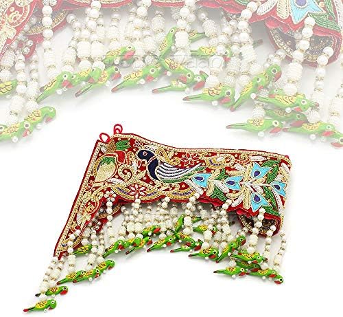 Vaani Vaani Tradicional decorativo feito à mão Zardosi Bordado Pearls Pérolas com design de papagaio e Pooja Kalsah