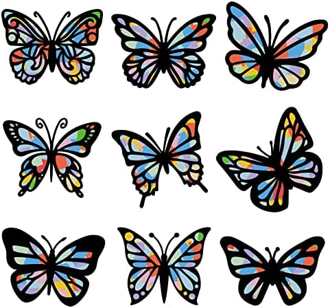 Gorgecraft 9 estilos kit de papel de vidro de borboleta com 100pcs 10 cores papel artesanato decoração de janela diy