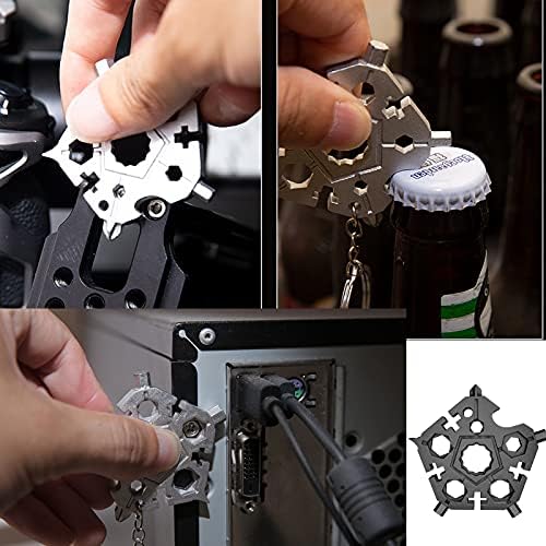 Snowflake Multi-Tool ， Aço inoxidável 23 em 1 Ferramenta prática de floco de neve com cadeia-chave ， Hiyi 1pc portátil aço portátil Multi-Tool para viagens ao ar livre Aventura diária Ferramenta de Natal Presente de Natal