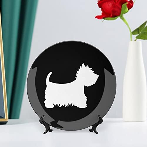 Westie Dogs Bone China Decorativa Placas Cerâmicas Artesanato Com Display Stand for Home Office Wall Decoração