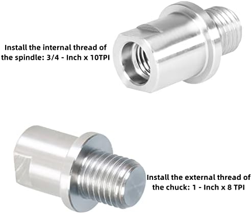 Waltyotur Woodworking torneira adaptador de fuso de cabeçote, converte 3/4 polegadas x 10 tpi a 1 polegada x 8tpi torneiro de cabeça