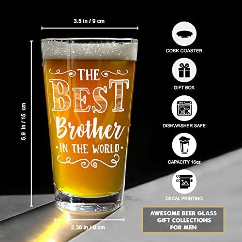 Nickne, o melhor irmão da caneca mundial de cerveja 16oz | Caixa de presente engraçada de vidro de cerveja com montanha -russa de