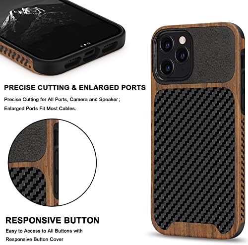 Caixa magnética tendlina compatível com iPhone 12 Pro Case/iPhone 12 Case Wood Grain com fibra de carbono Design de couro Hybrid Slim