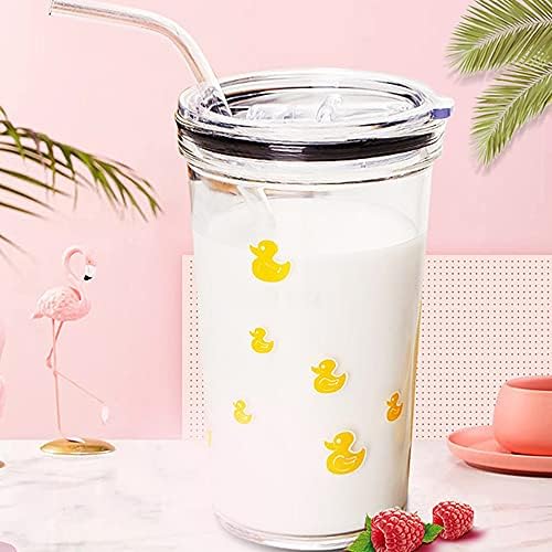 Copo de vidro garrafa de vidro de 500 ml, com tampa e palha, smoothie de suco de água, bebida para a escola de escritório em casa, tamanho: 15 * 8,5 cm de bebida