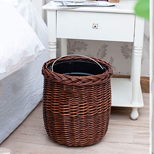 Neochy Indoor Dustbins Home Trash de vime de vime de mão à mão pode dobrar o balde criativo minimalista sala de estar quarto retro armazenamento balde de cozinha latas de lata/marrom