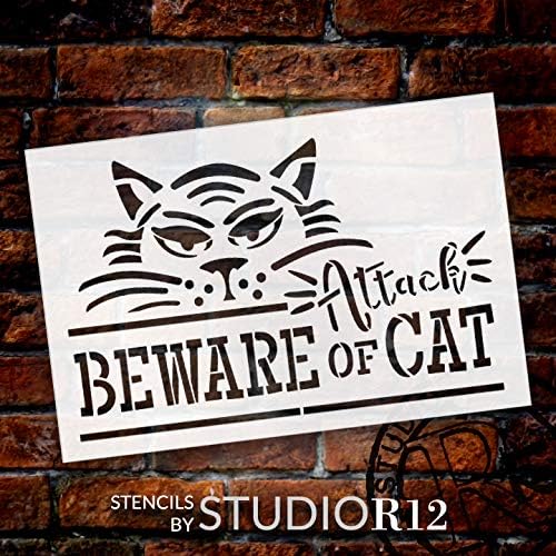 Cuidado com o estêncil de gato de ataque por Studior12 | DIY PET e amante de animais decoração Homer | Artesanato e tinta | Modelo