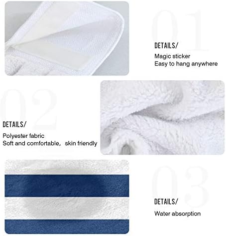 Yyzzh retro vintage azul escuro e branco de faixa horizontal Moda de moda listrada toalhas de mão com gancho e loop de 2 toalha de mão absorvente pendurada