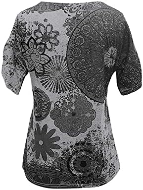 Fqzwong feminino de impressão floral top button para baixo de manga curta Camiseta de plata