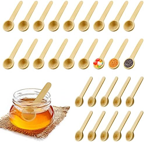 Bilioteam 60 pcs mini colheres pequenas de madeira de 3 polegadas, minúsculas pequenas colher de sabor de banho de madeira natural para temperos para temperos de pico de temperos de café