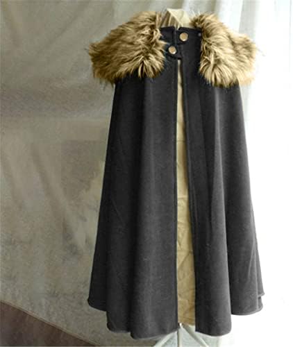 casaco de capa hhappypy para homens inverno quente lã gótica de colarinho de pele de peles longa capa de capa vintage de