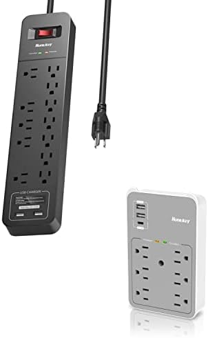 HUNTKEY 12 Sontas Protetor de surto de tira de energia com 2 portas USB e 6 pontos de venda Extender com portas USB PD 20W