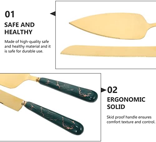 Conjuntos de natividade de cerâmica Pizza Shovel Bolo Cutter Conjunto: 2pcs Aço inoxidável ouro espátula bolo Faca conjunto com ferramenta